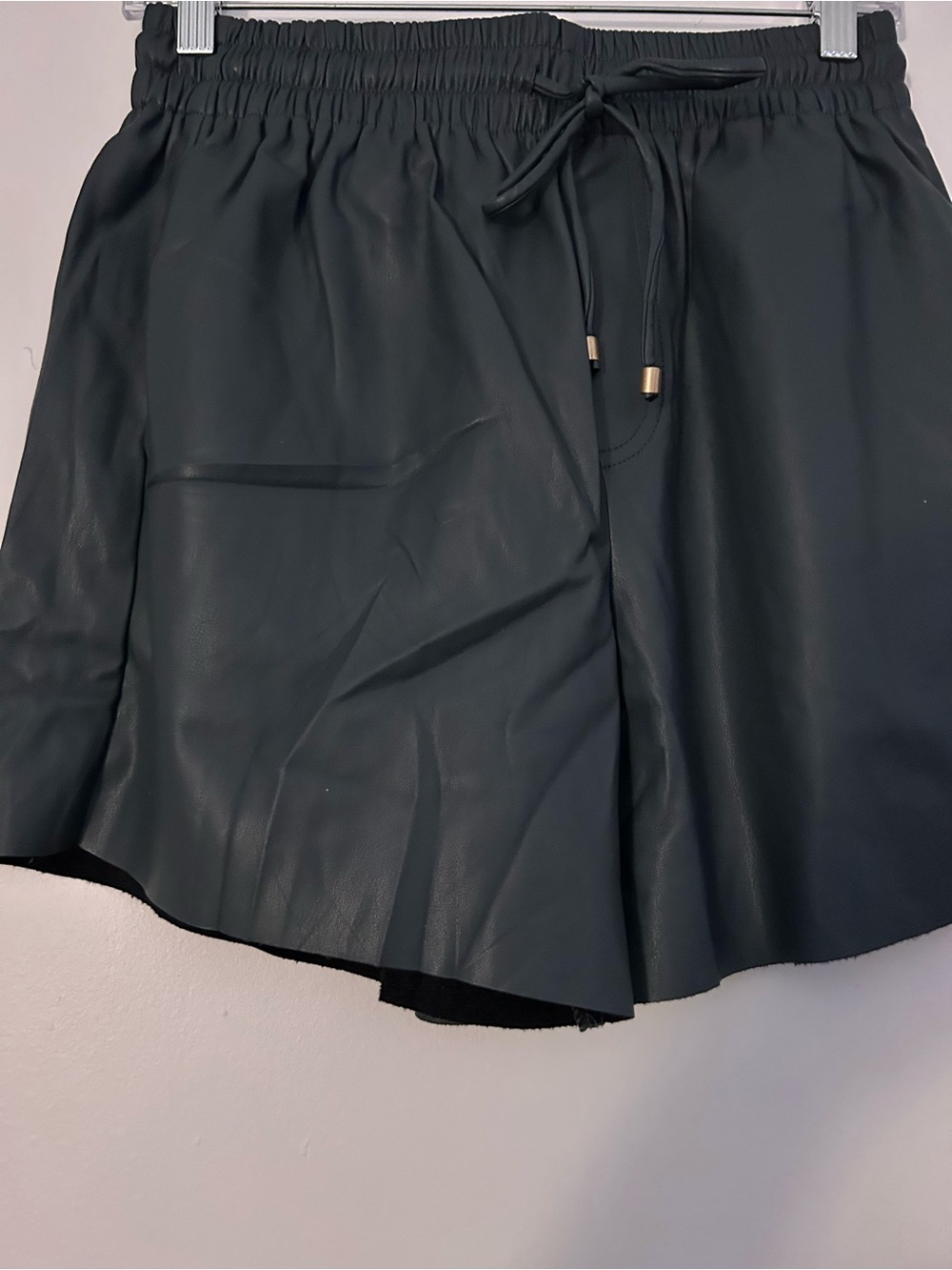 Olivaceous Dark Teal Faux Leather Elastic Waist Shorts
